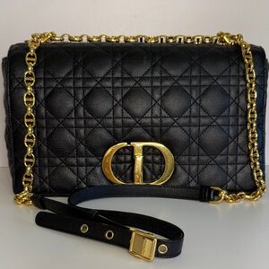 Dior Large Caro Black Cannage Shoulder Bag with Gold Chain